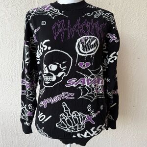 RARE Vintage Goth Grunge Punk Y2K FSBN Medium Pullover Sweater Unisex Skull